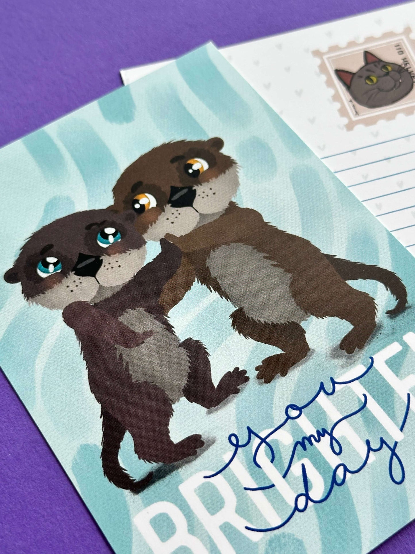 Carte postale A6 Loutres amoureuses