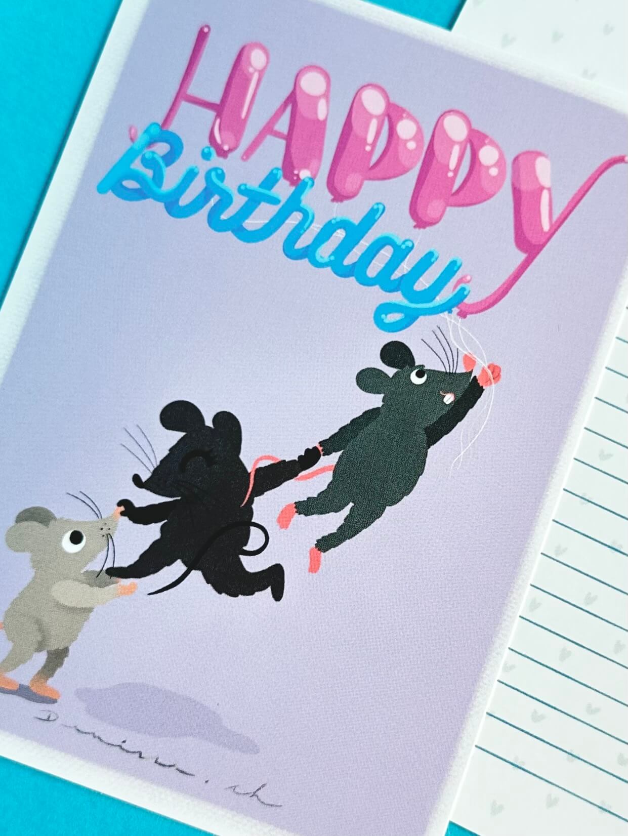 Carte postale A6 Souris d'Anniversaire